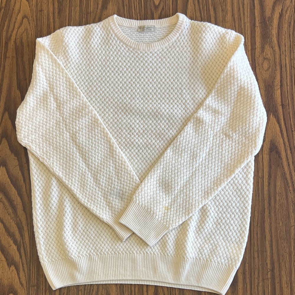 Elegant Cream Crewneck Sweater for Men
